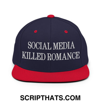 Social Media Killed Romance Flat Bill Brim Snapback Hat Navy Red