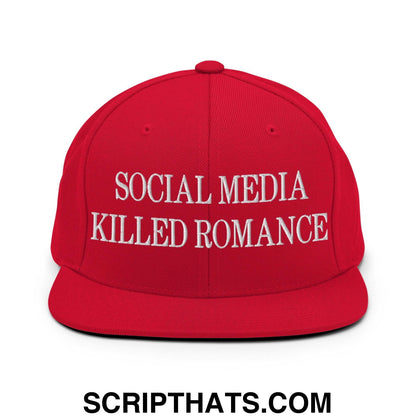 Social Media Killed Romance Flat Bill Brim Snapback Hat Red