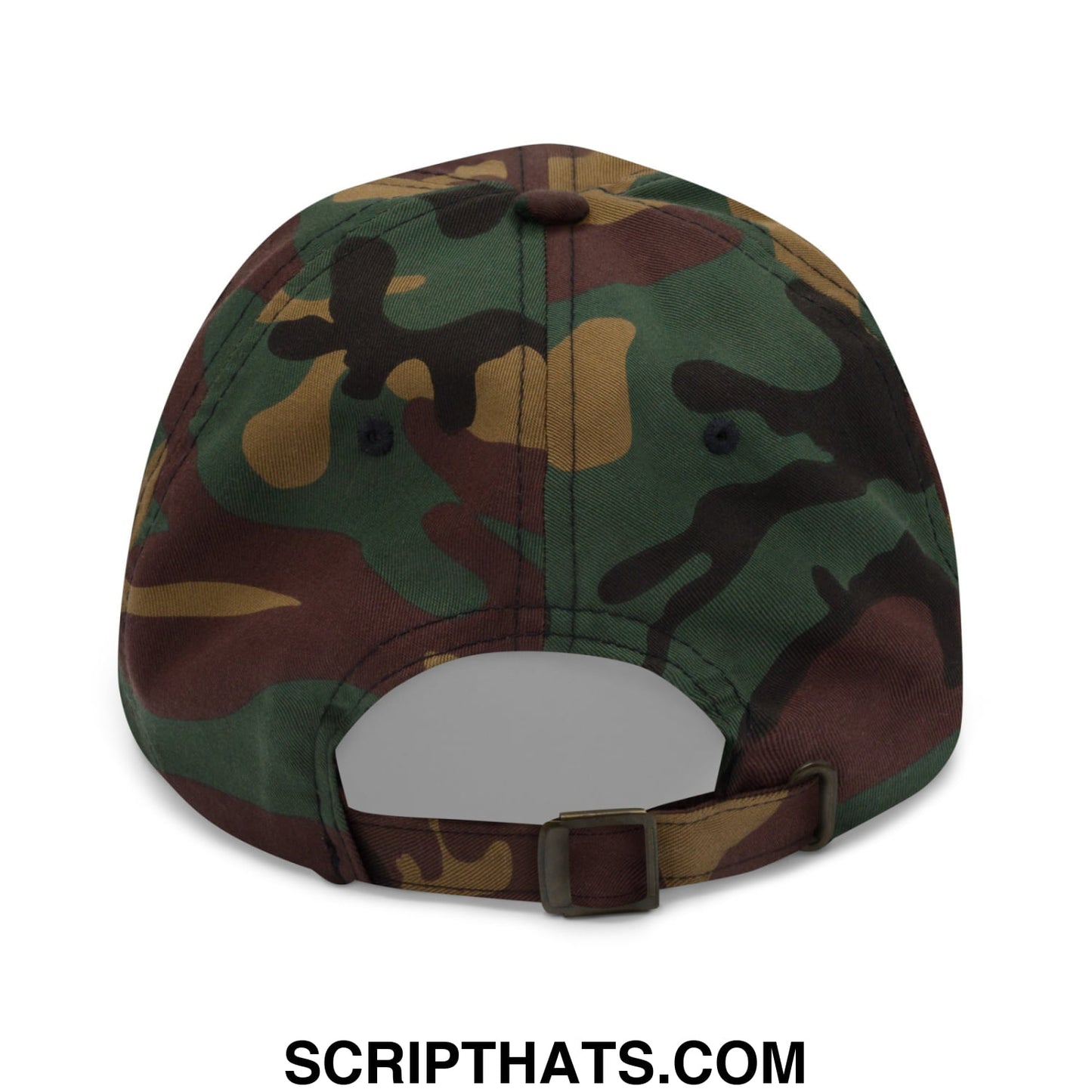 Sorry for what my face said embroidered unstructured dad hat in brown green and tan camouflage pattern