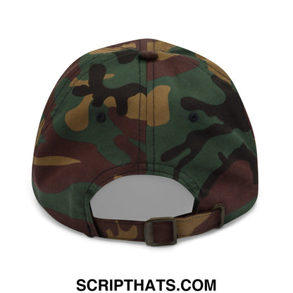 Sorry for what my face said embroidered unstructured dad hat in brown green and tan camouflage pattern