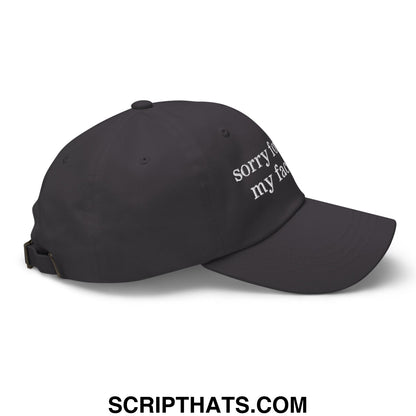 Black unstructured dad hat with white embroidered sorry for my face text for casual wear