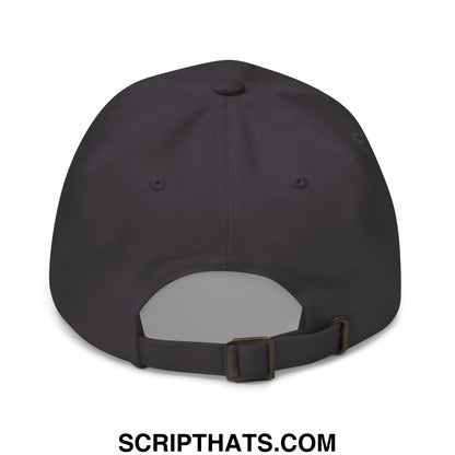 Dark gray sorry for what my face said embroidered unstructured dad hat with adjustable strap and buckle shown from back