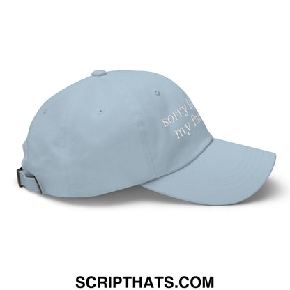 Light blue cotton unstructured dad hat with white embroidered sorry im my dad text for casual wear