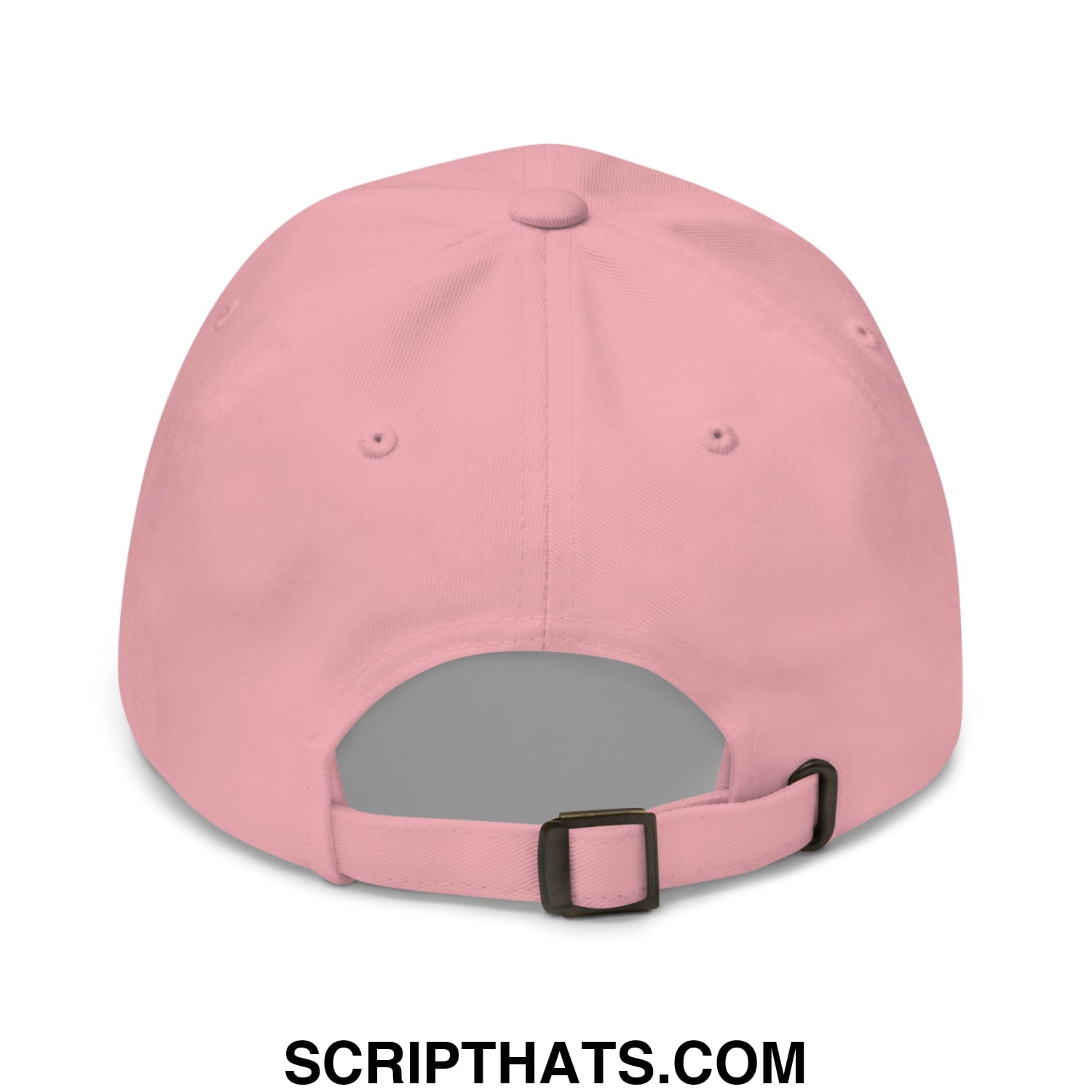 Pink sorry for what my face said embroidered unstructured dad hat showing the back with black adjustable strap and buckle