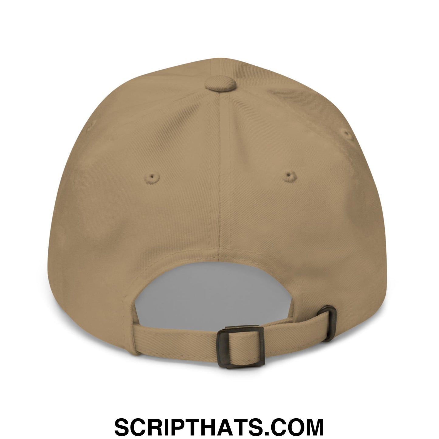 Beige sorry for what my face said embroidered unstructured dad hat showing black plastic buckle and adjustable strap