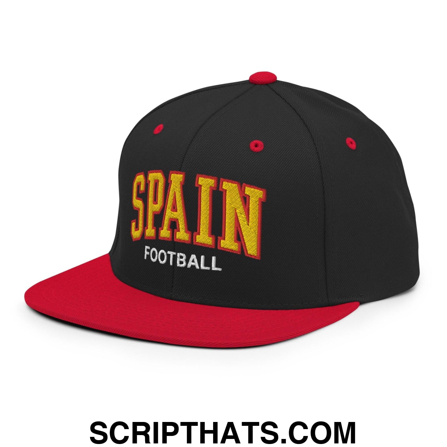 Spain Football Soccer Letterman Varsity Block Snapback Hat Black Red