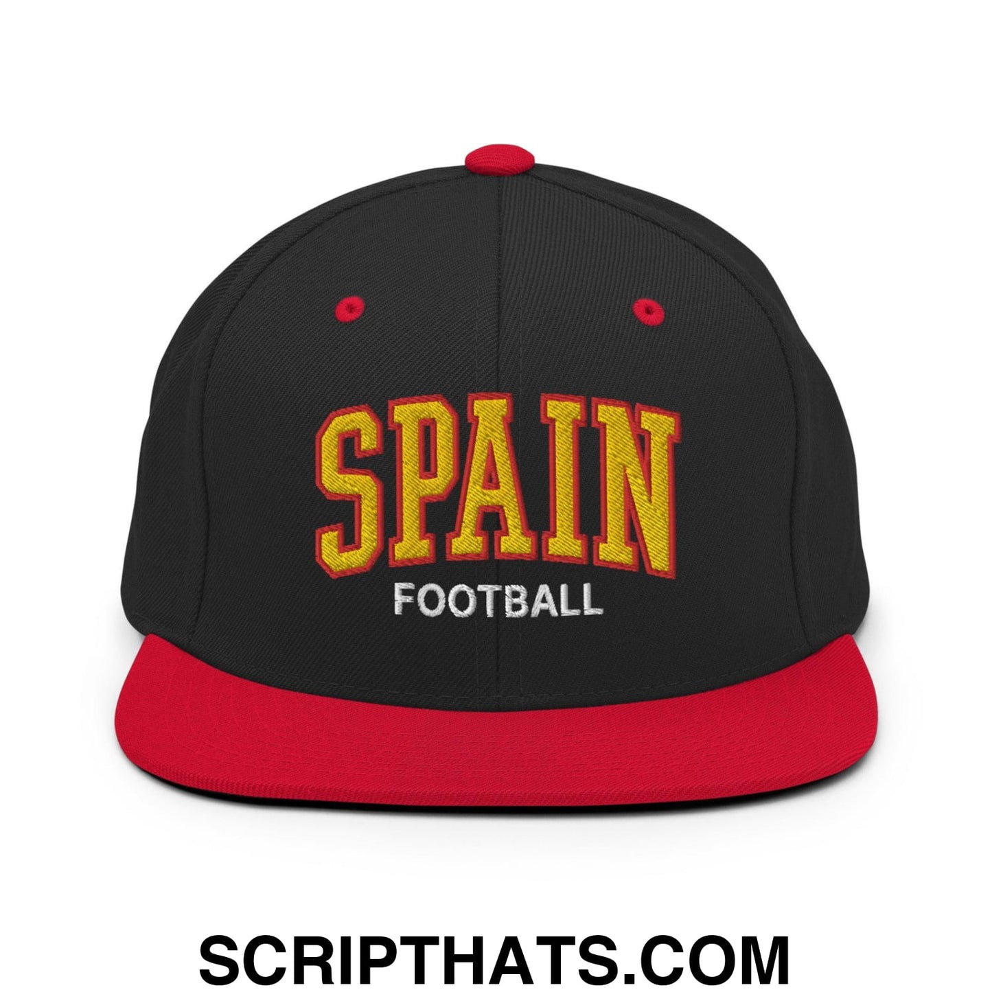 Spain Football Soccer Letterman Varsity Block Snapback Hat Black Red