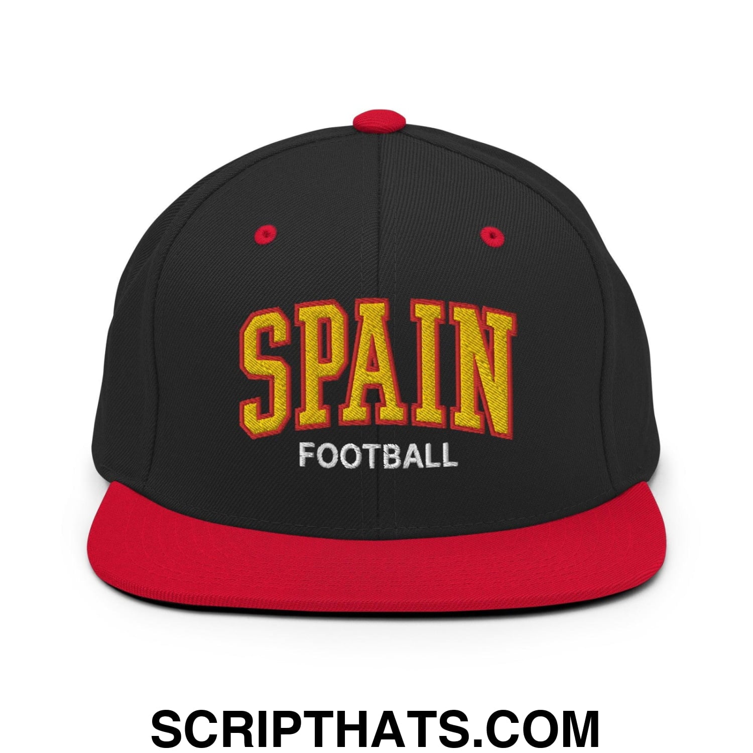 Spain Football Soccer Letterman Varsity Block Snapback Hat Black Red