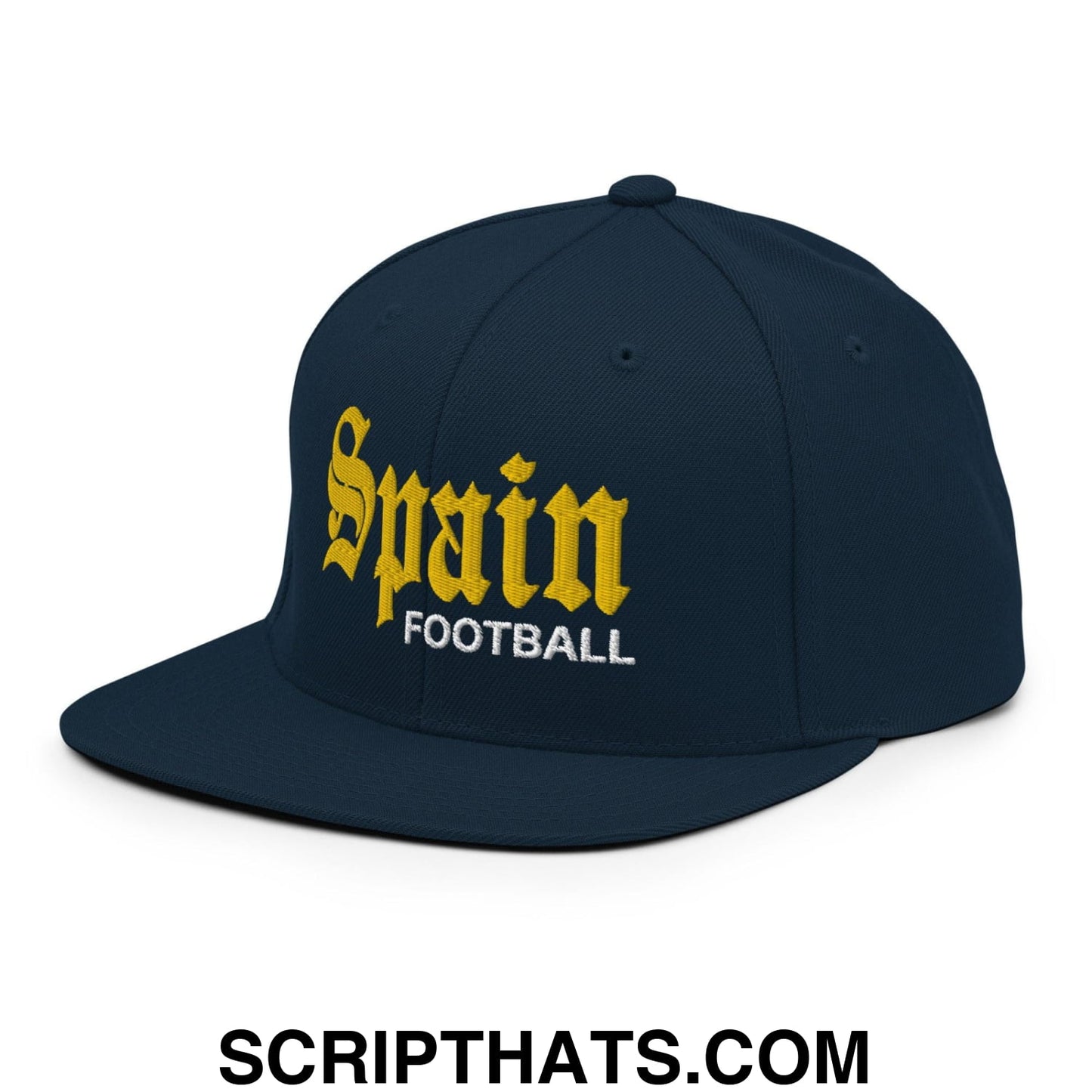 Spain Football Soccer OG Old English Snapback Hat Dark Navy