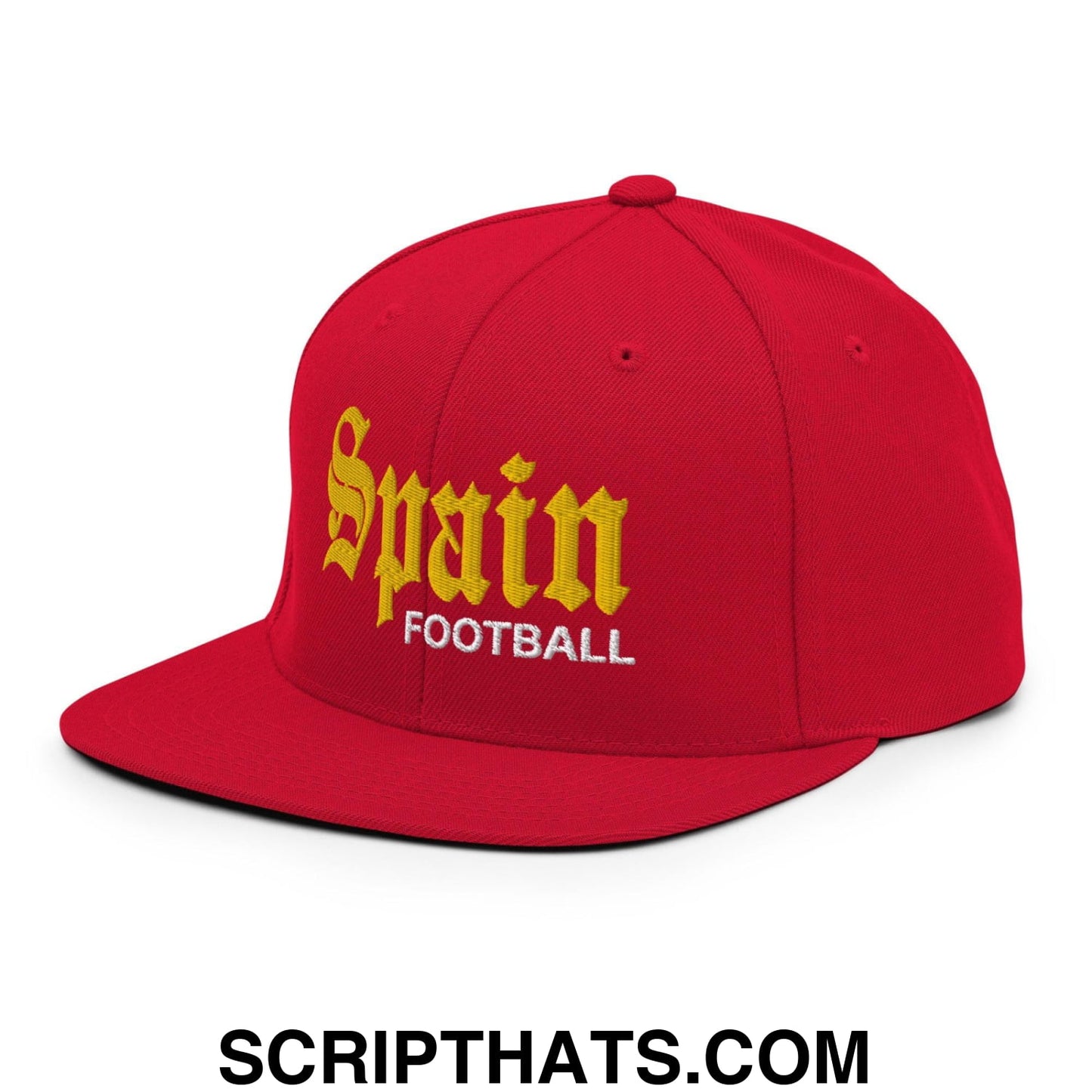 Spain Football Soccer OG Old English Snapback Hat Red
