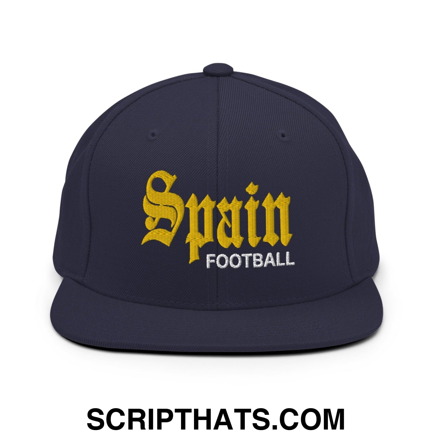Spain Football Soccer OG Old English Snapback Hat Navy
