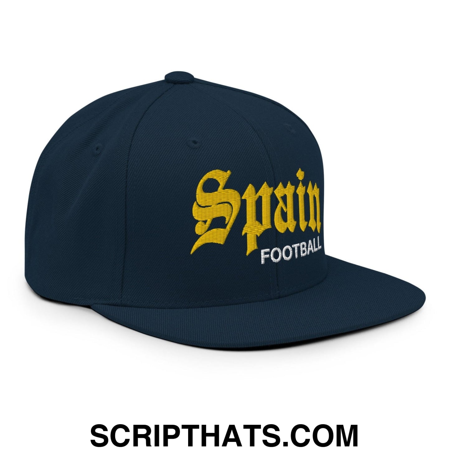 Spain Football Soccer Old English OG Snapback Hat Dark Navy