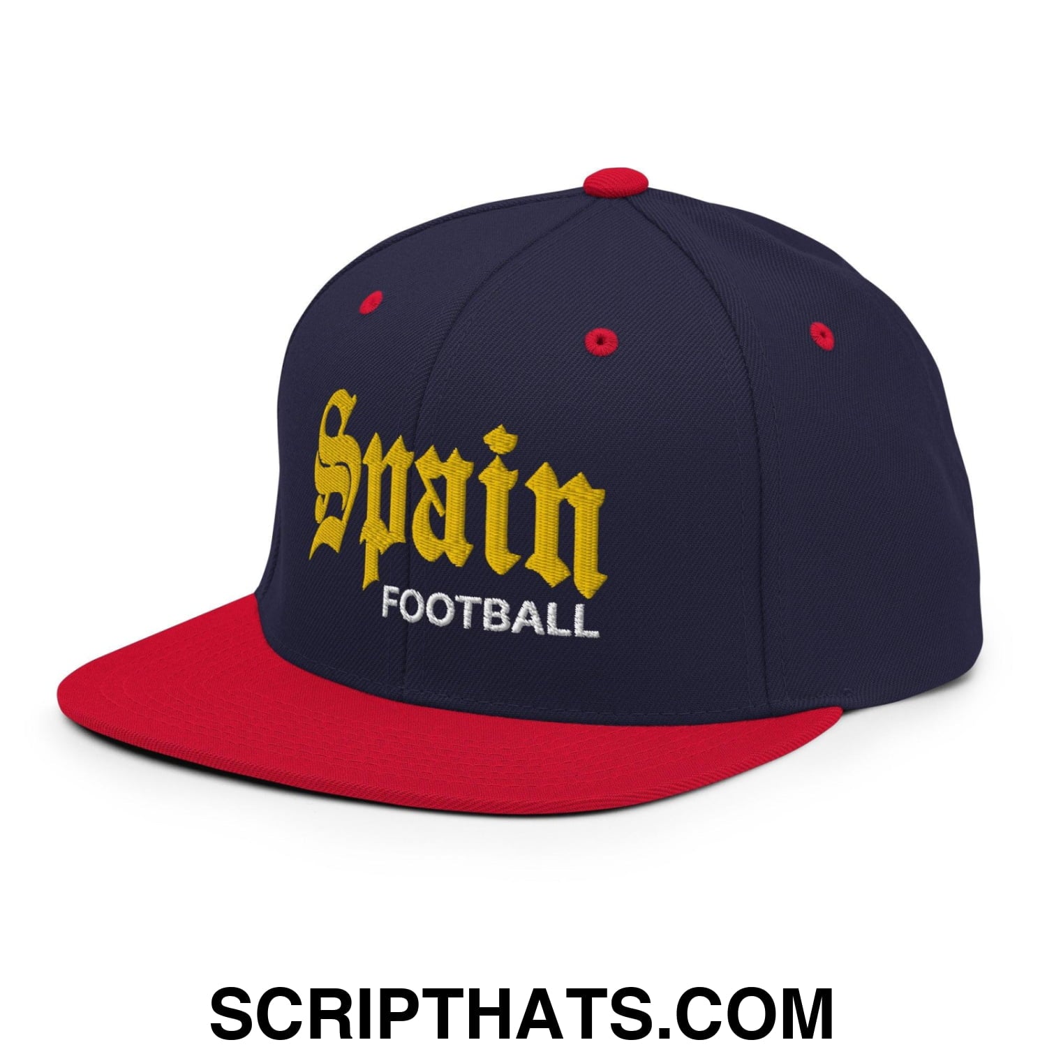 Spain Football Soccer Old English OG Snapback Hat Navy Red