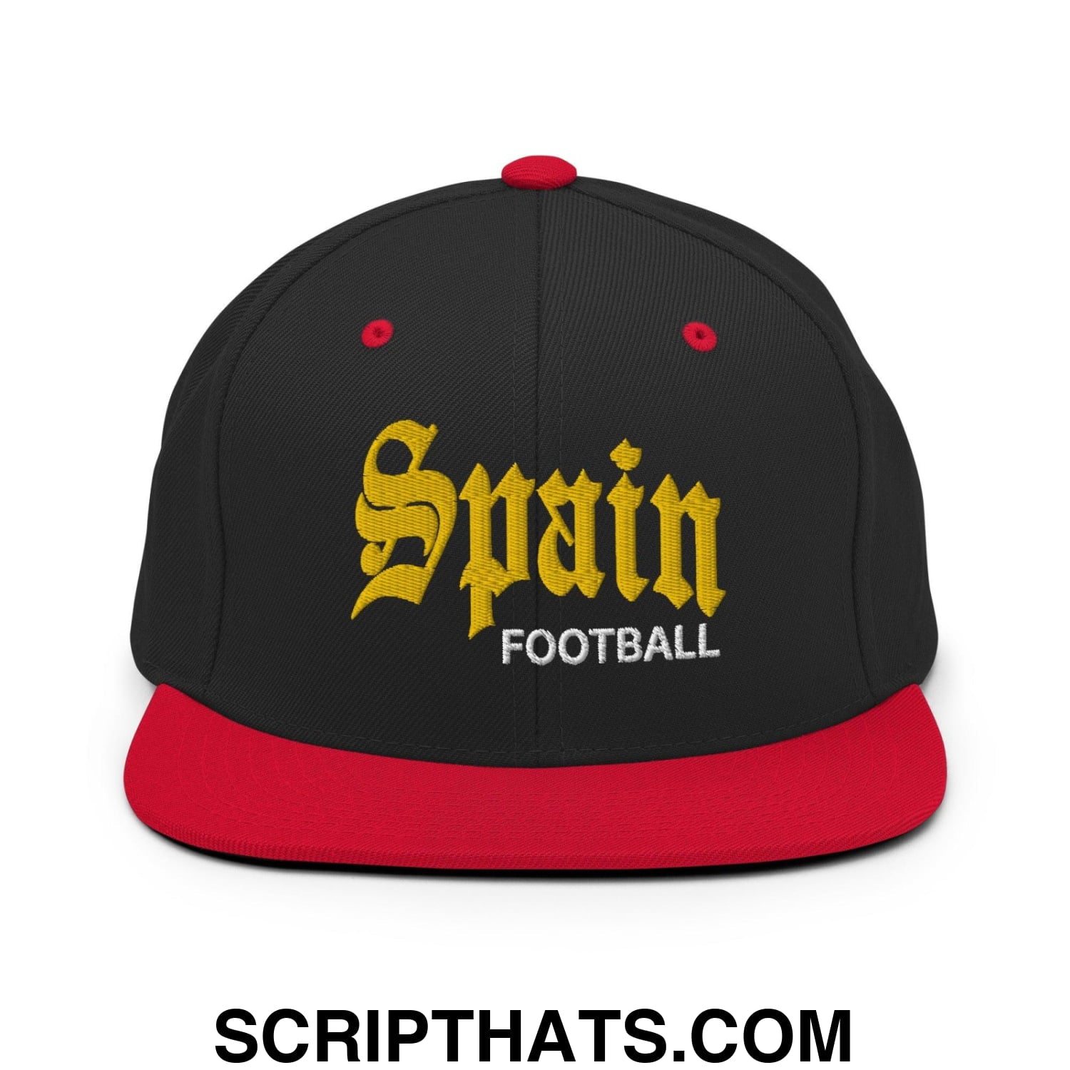 Spain Football Soccer Old English OG Snapback Hat Black Red