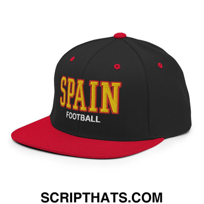 Spain Football Soccer Varsity Letterman Block Snapback Hat Black Red