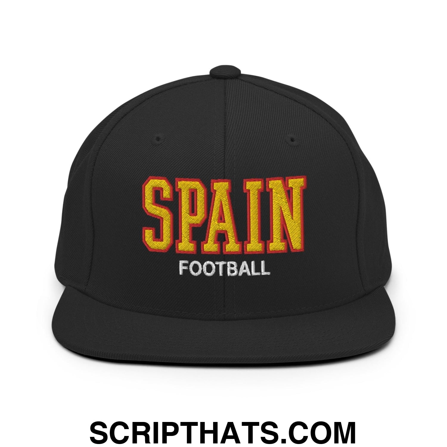 Spain Football Soccer Varsity Letterman Block Snapback Hat Black