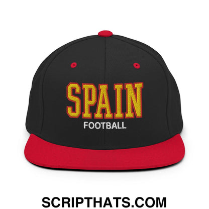 Spain Football Soccer Varsity Letterman Block Snapback Hat Black Red