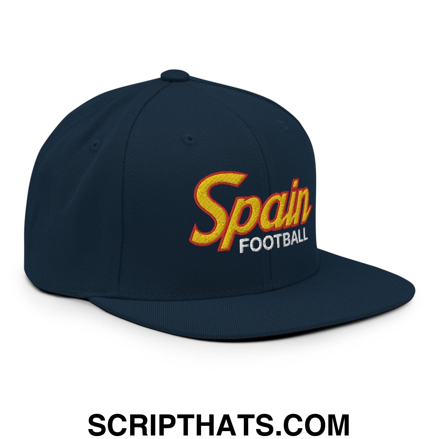 Spain Football Soccer Vintage Sports Script Snapback Hat Dark Navy
