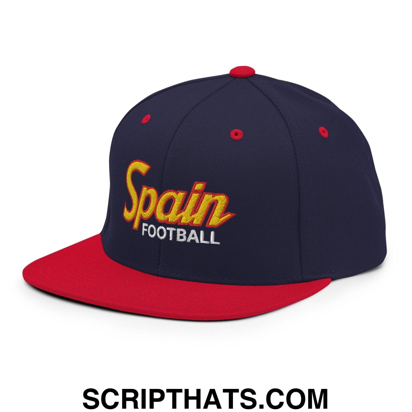 Spain Football Soccer Vintage Sports Script Snapback Hat Navy Red