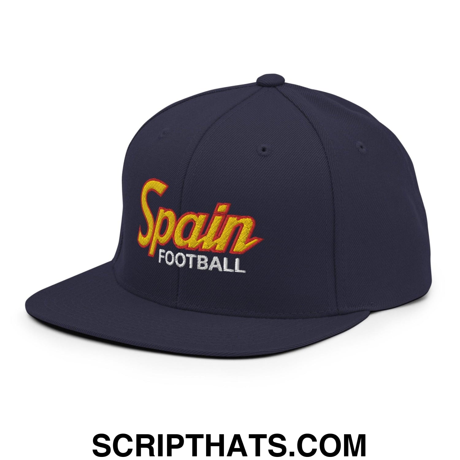Spain Football Soccer Vintage Sports Script Snapback Hat Navy