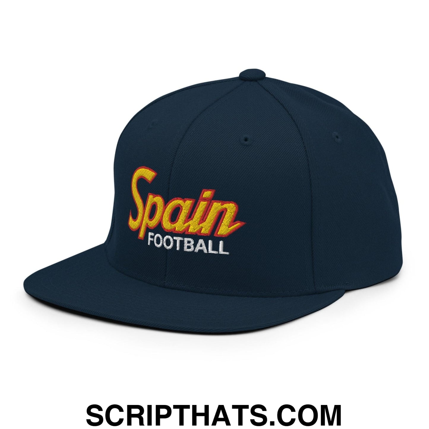 Spain Football Soccer Vintage Sports Script Snapback Hat Dark Navy