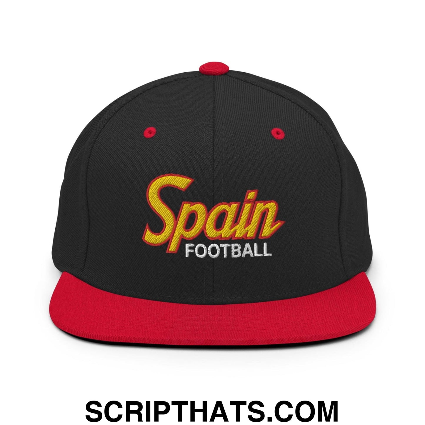 Spain Football Soccer Vintage Sports Script Snapback Hat Black Red