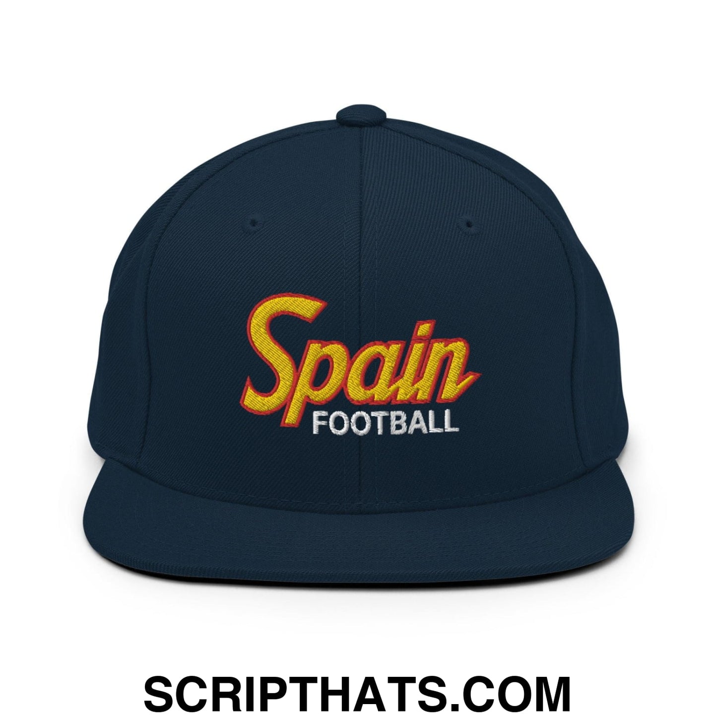 Spain Football Soccer Vintage Sports Script Snapback Hat Dark Navy