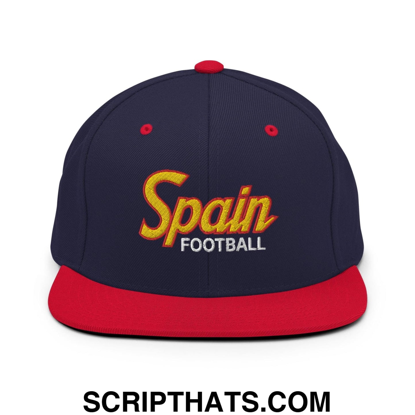 Spain Football Soccer Vintage Sports Script Snapback Hat Navy Red