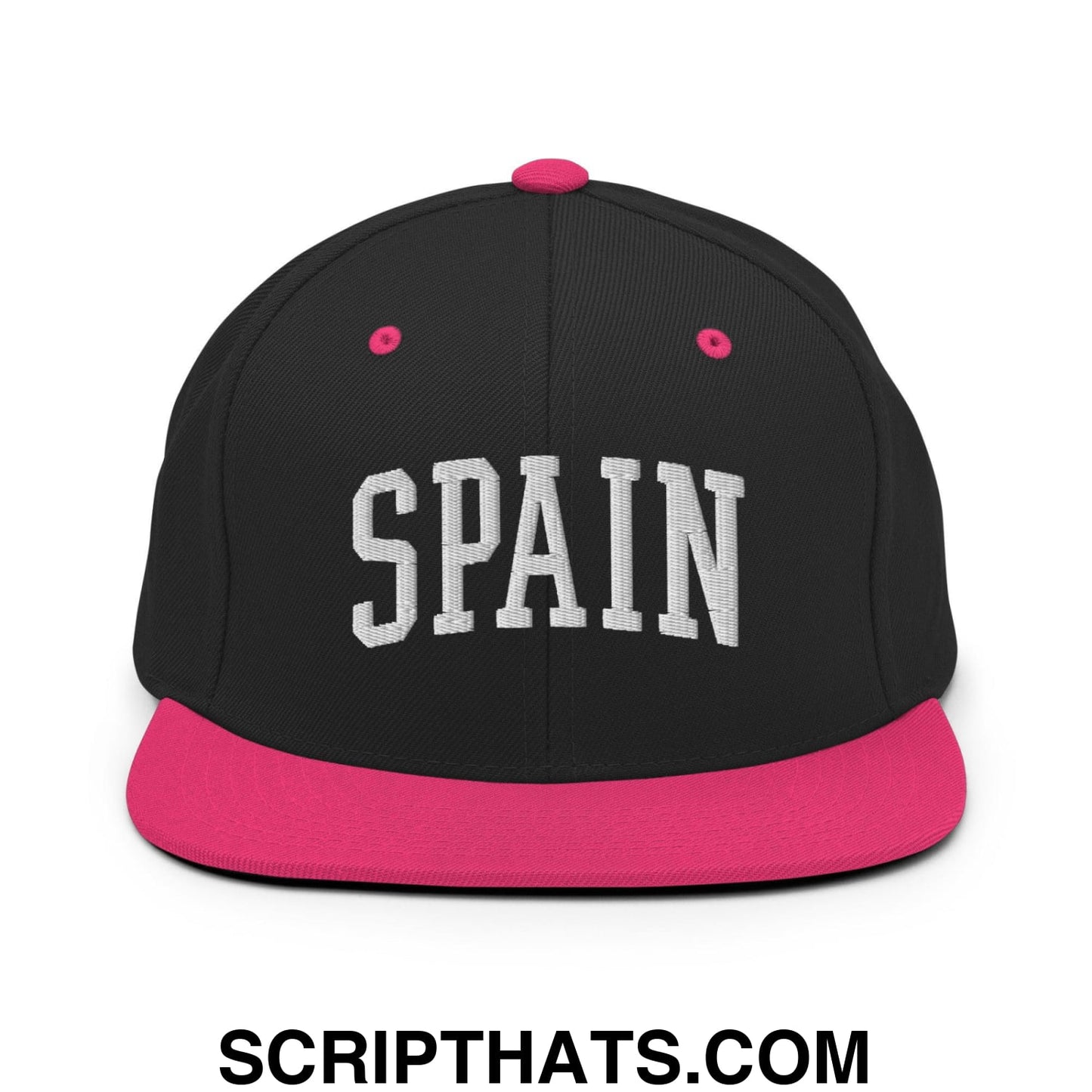 Spain Letterman Varsity Block Snapback Hat Black Neon Pink