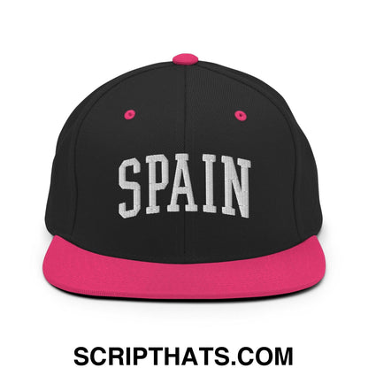Spain Letterman Varsity Block Snapback Hat Black Neon Pink