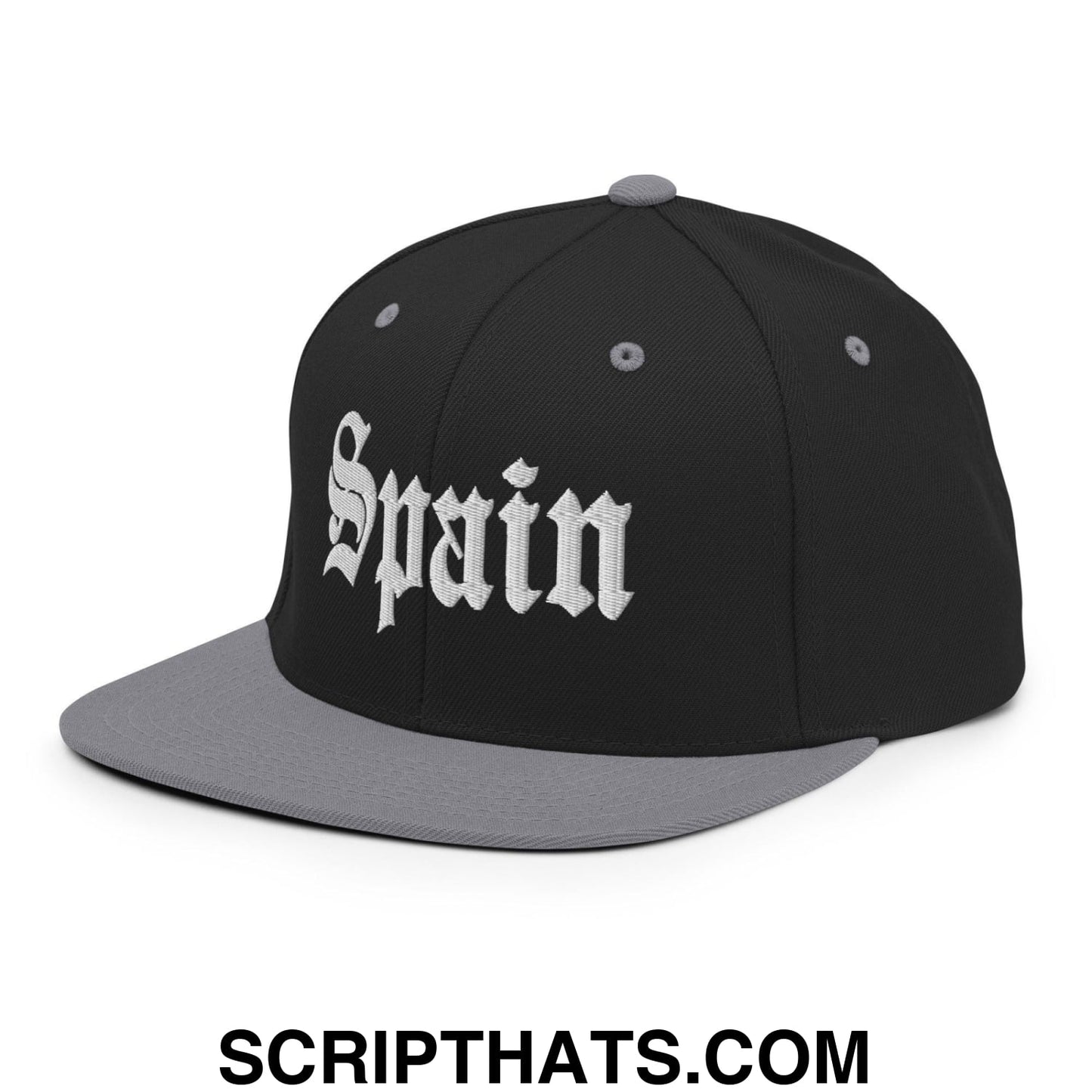 Spain OG Old English Snapback Hat Black Silver