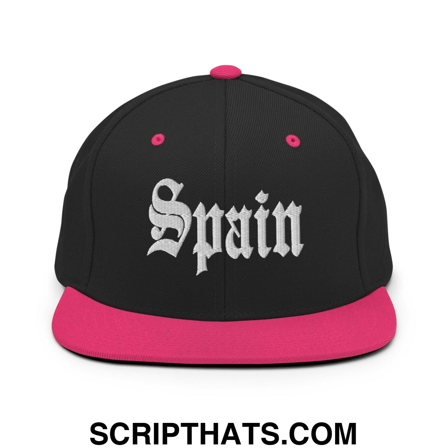 Spain OG Old English Snapback Hat Black Neon Pink