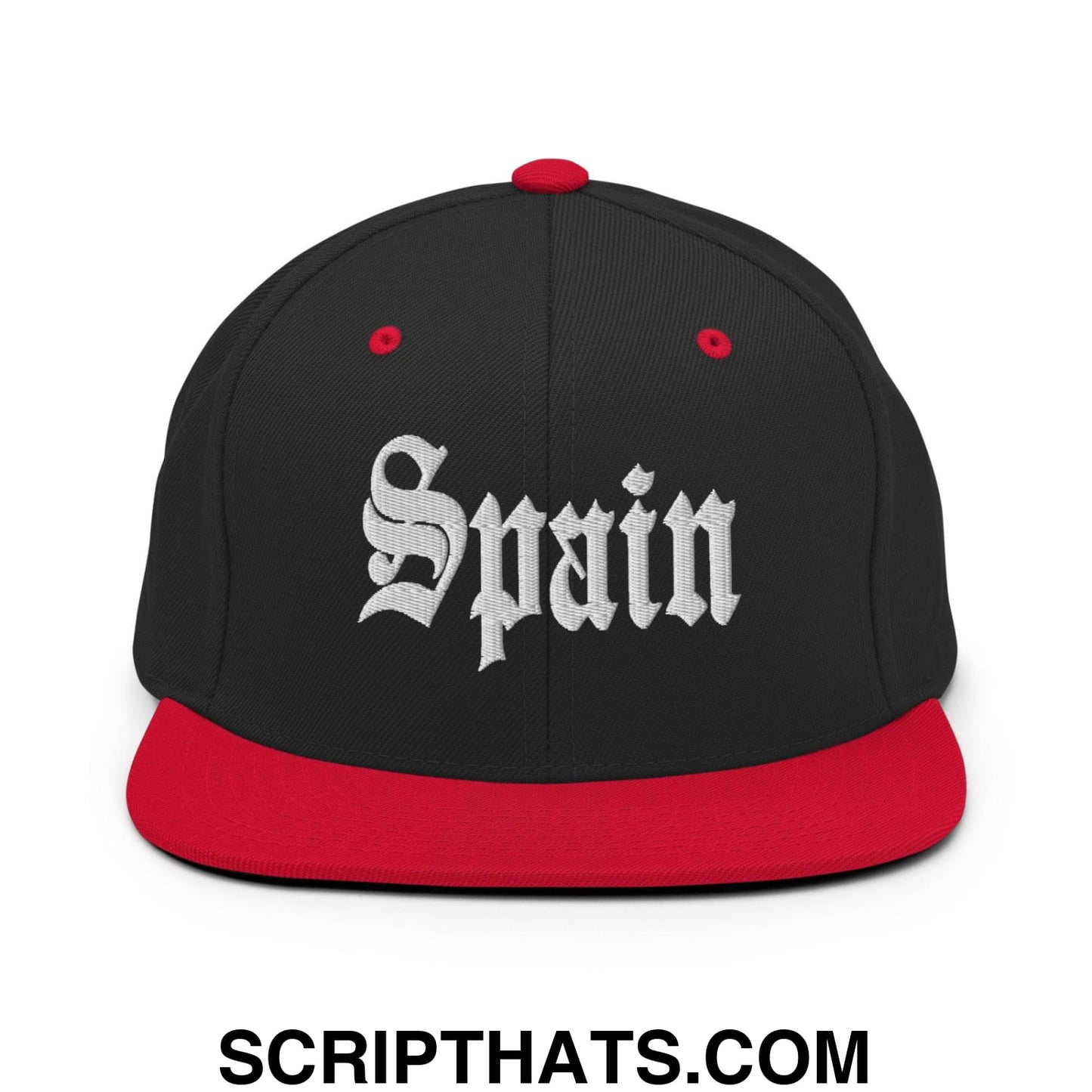 Spain OG Old English Snapback Hat Black Red