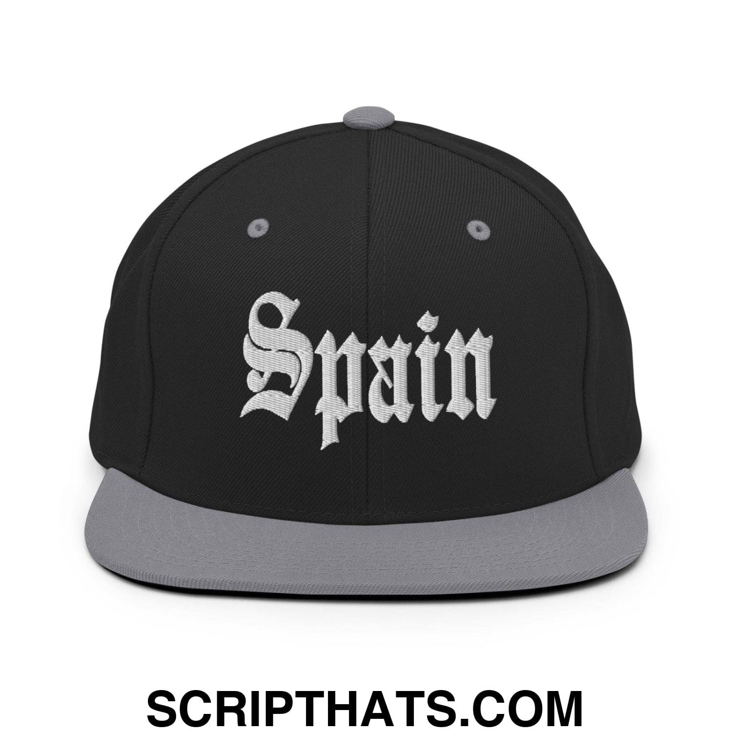 Spain OG Old English Snapback Hat Black Silver