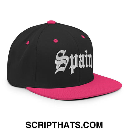 Spain Old English OG Snapback Hat Black Neon Pink