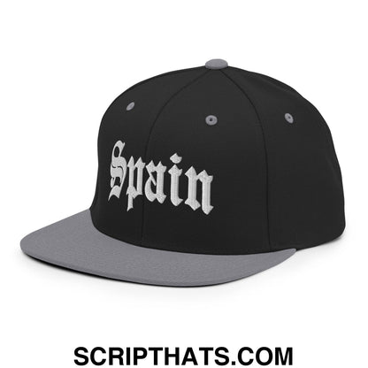 Spain Old English OG Snapback Hat Black Silver