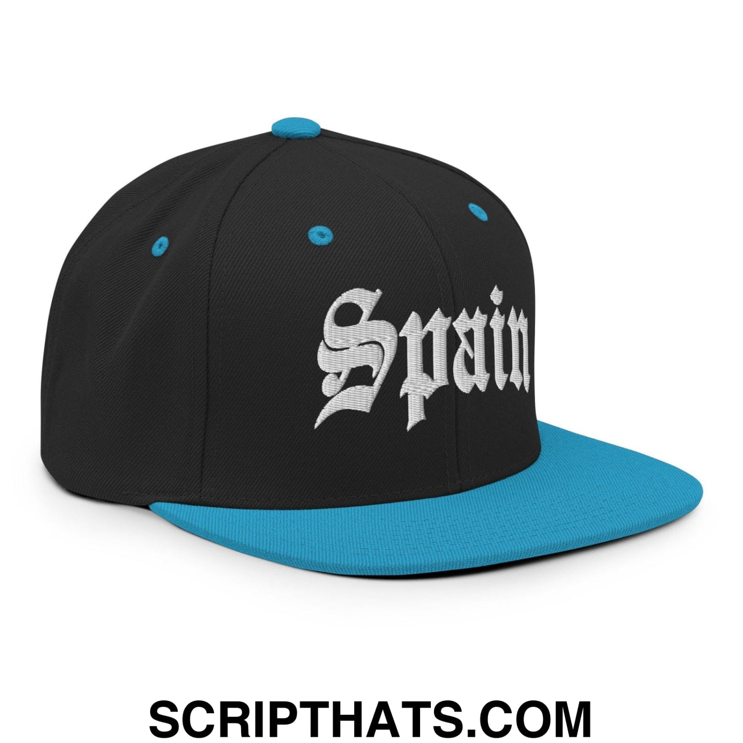 Spain Old English OG Snapback Hat Black Teal