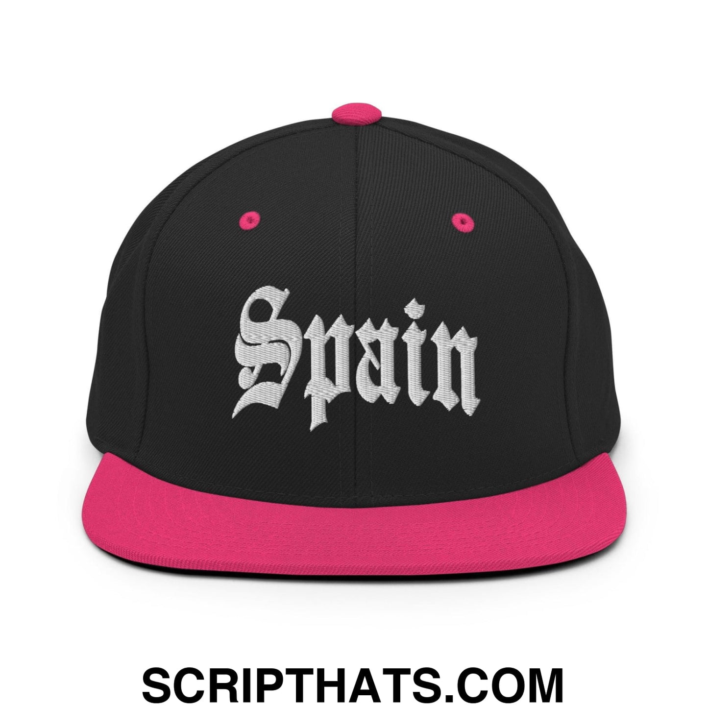 Spain Old English OG Snapback Hat Black Neon Pink