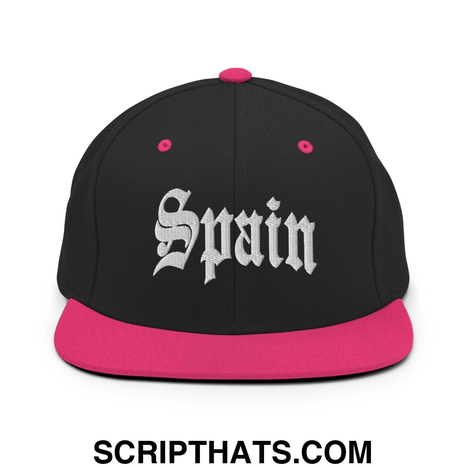 Spain Old English OG Snapback Hat Black Neon Pink