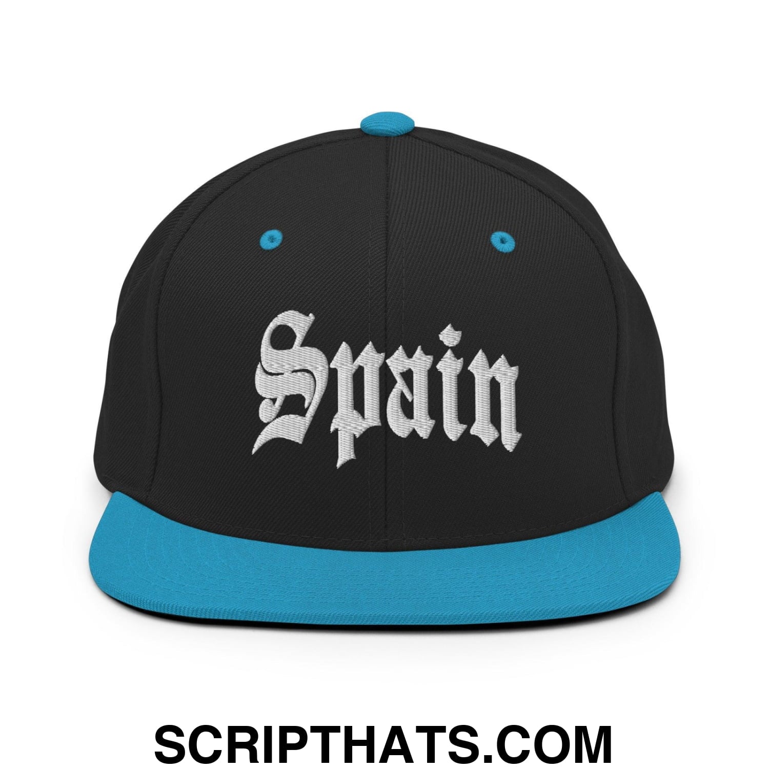 Spain Old English OG Snapback Hat Black Teal