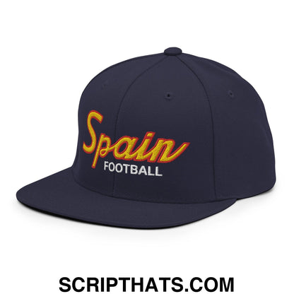 Spain Soccer Football Vintage Sports Script Snapback Hat Navy