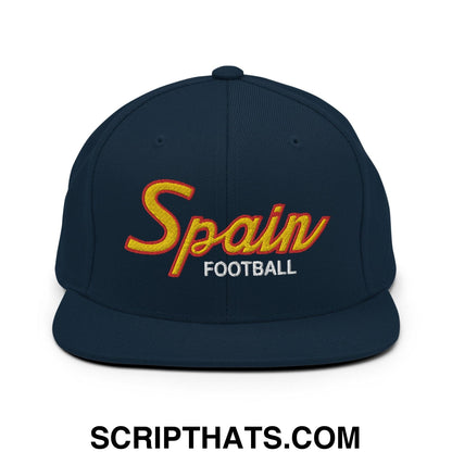 Spain Soccer Football Vintage Sports Script Snapback Hat Dark Navy