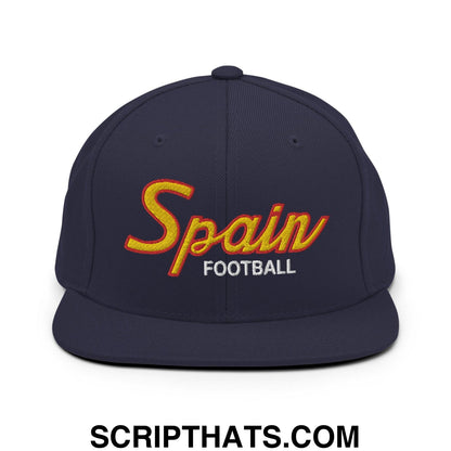 Spain Soccer Football Vintage Sports Script Snapback Hat Navy