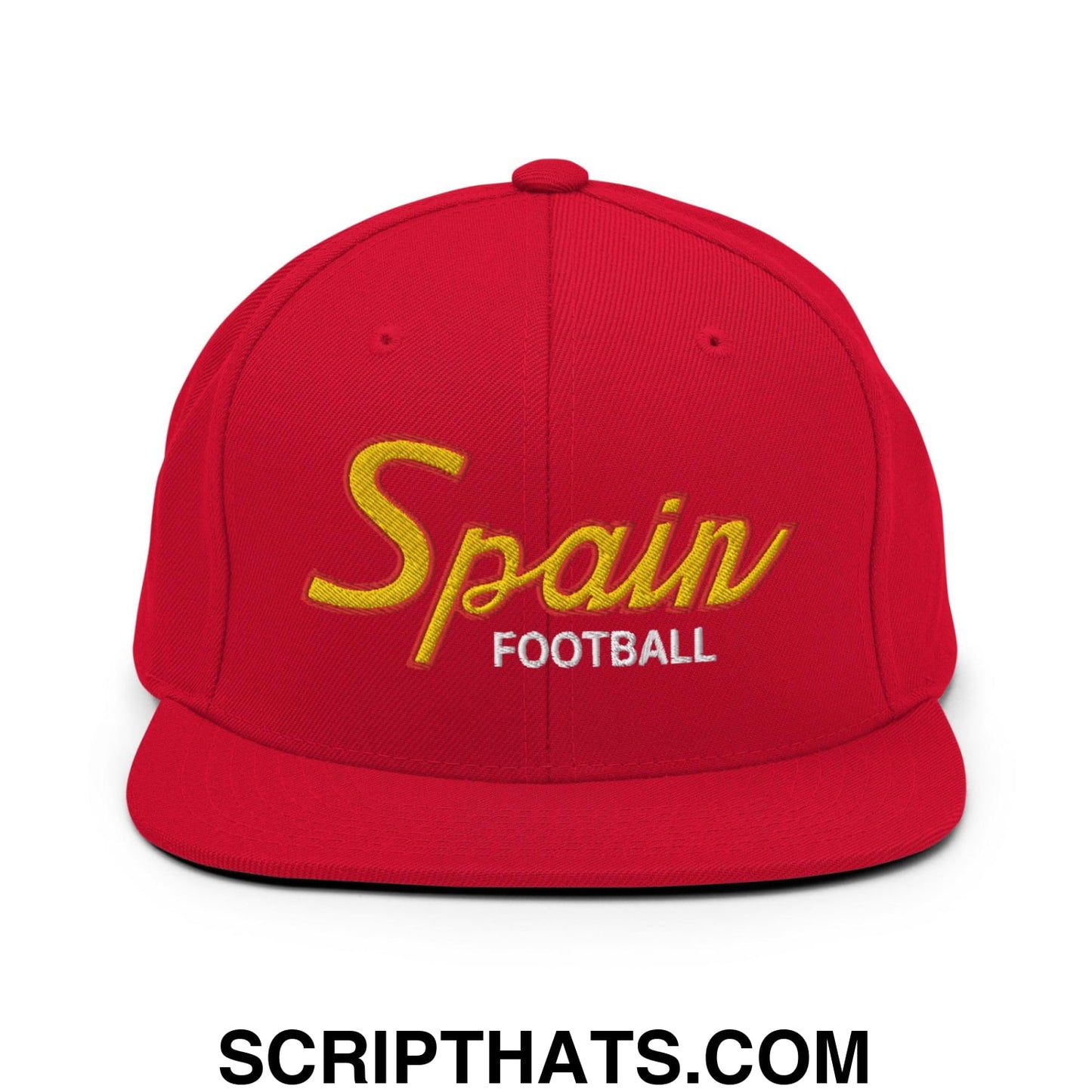 Spain Soccer Football Vintage Sports Script Snapback Hat Red