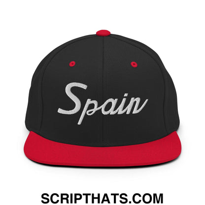 Spain Sports Vintage Script Snapback Hat Black Red