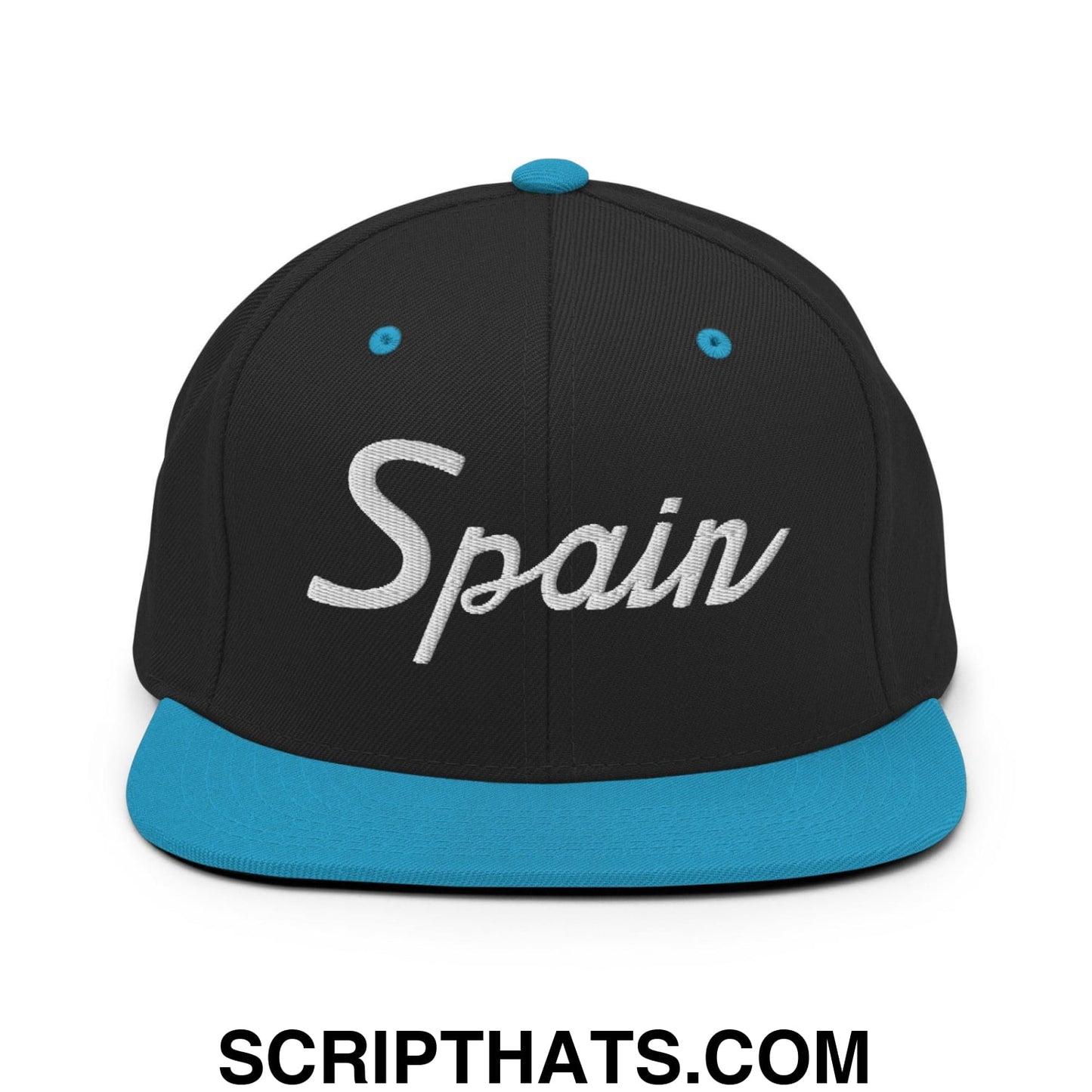Spain Sports Vintage Script Snapback Hat Black Teal