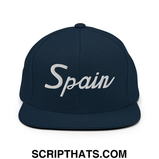 Spain Sports Vintage Script Snapback Hat Dark Navy