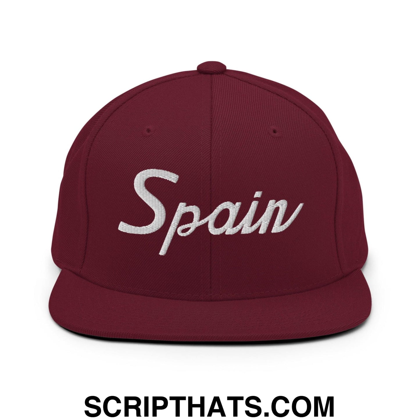 Spain Sports Vintage Script Snapback Hat Maroon