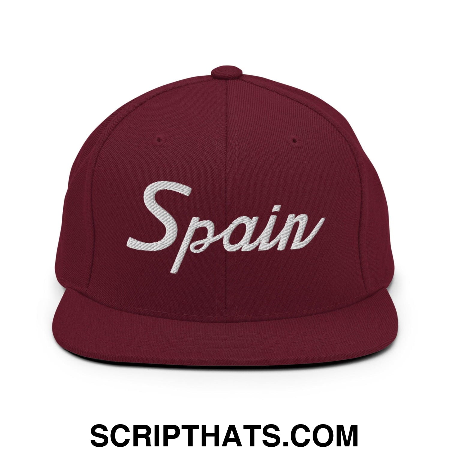 Spain Sports Vintage Script Snapback Hat Maroon
