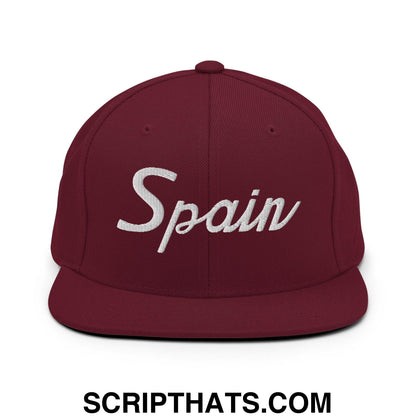 Spain Sports Vintage Script Snapback Hat Maroon